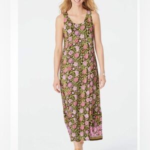 J.Jill Floral Dress Maxi Large Knit Sleeveless Empire Waist Summer Spring EUC